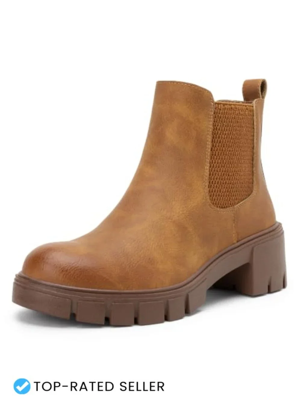 Women's Chelsea Ankle Boots Faux Leather Slip On Chunky Platform Memory Foam